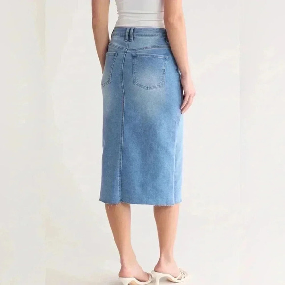 OAK New York Front Slit Denim Midi Skirt Size 4/27 NWT Raw Hem High Waist - Picture 5 of 10